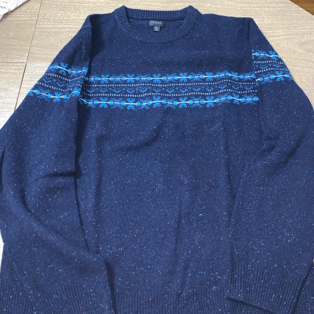 J. Crew Blue Crewneck Sweater with Textured Stripes